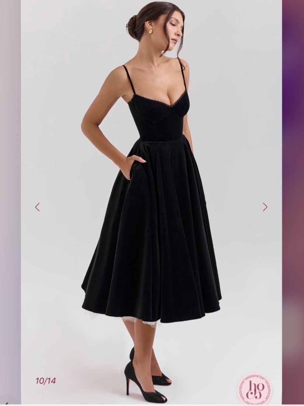 HOUSE OF CB Mademoiselle Black Velvet Tulle Midi Dress NWOT